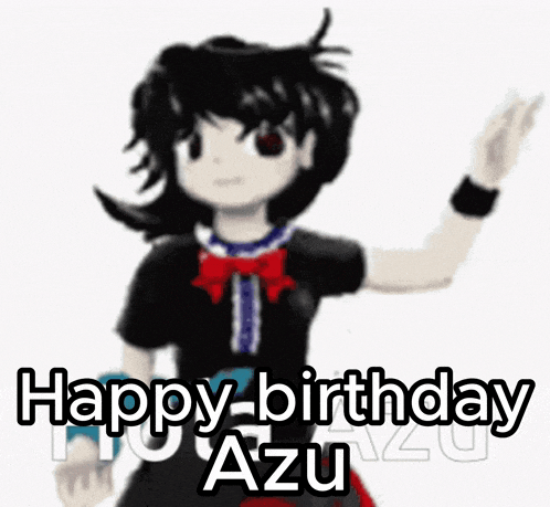 a girl with black hair and a red bow tie is saying happy birthday