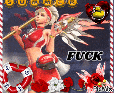 a picture of a woman holding a sword and the words fuck