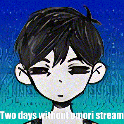 a cartoon of a boy with a blue background and the words `` two days without omori stream '' written on it .