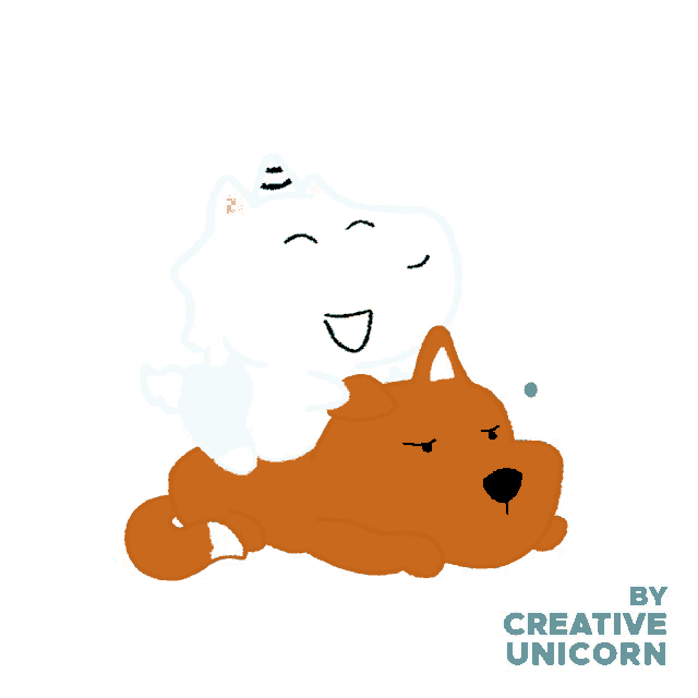 a cartoon drawing of a dog and a cat with the words by creative unicorn on the bottom