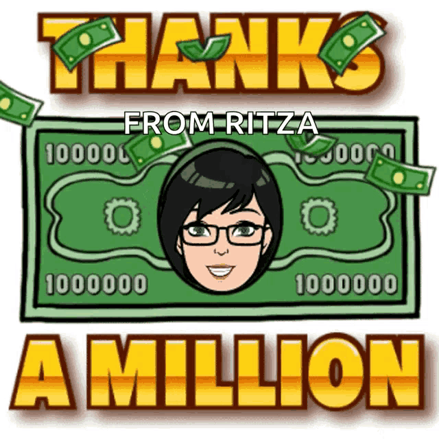 a sign that says thanks from ritza a million with a picture of a woman on it