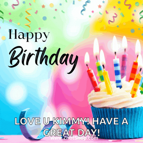 a birthday card for kimmy with a cupcake and candles
