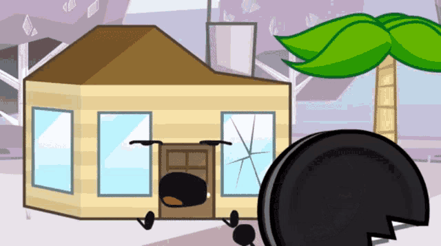 a cartoon illustration of a house with a broken window