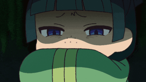 a close up of a cartoon character 's face with the letter n on his forehead