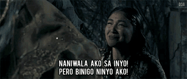 a woman is crying with the words naniwala ako sainyo pero binigo ninyo ako