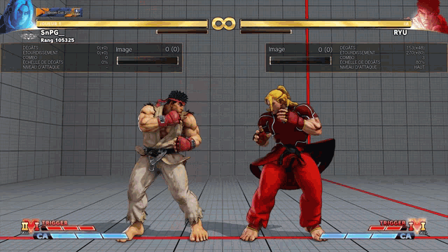 two fighters are fighting in a video game and one has ryu on the screen