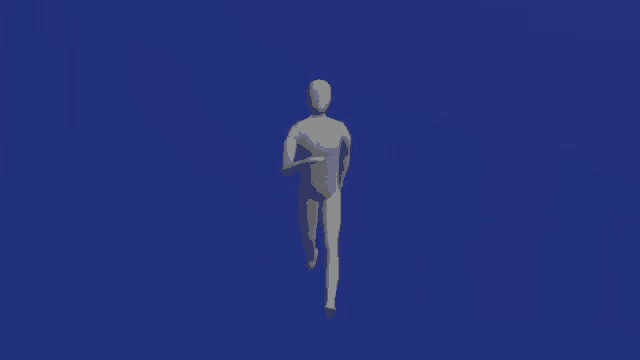 a mannequin is walking on a blue background