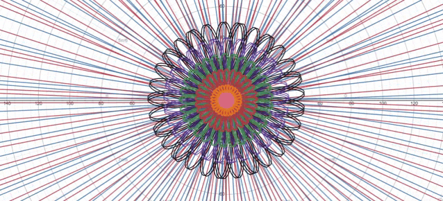 a drawing of a flower with a red center and a green center