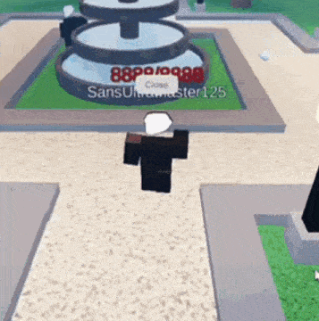 a person in a video game is standing in front of a fountain and a sign that says close .