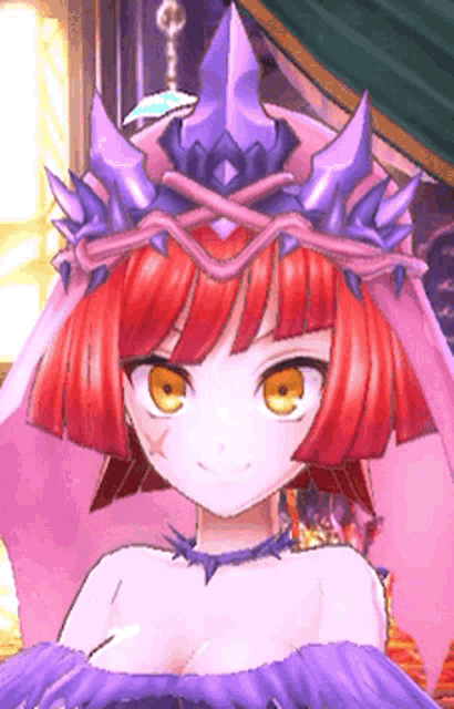 a cartoon character with red hair and a purple crown