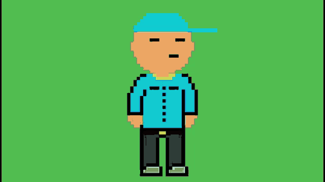 a pixel art of a woman with blonde hair and a pink dress