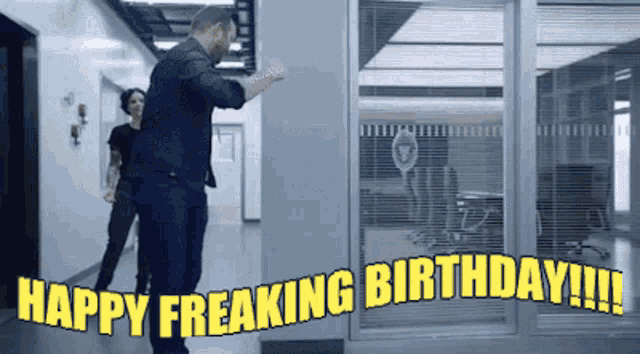 a happy freaking birthday greeting card with a man and a woman