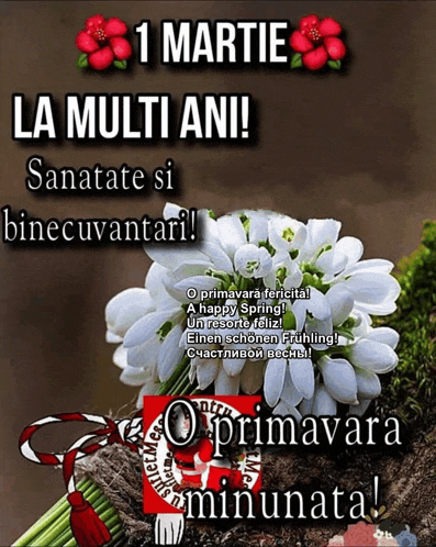 a bouquet of white flowers with the words la multi ani
