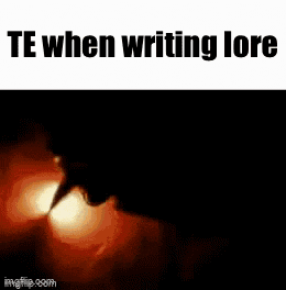a close up of a person 's face with a caption that says te when writing lore