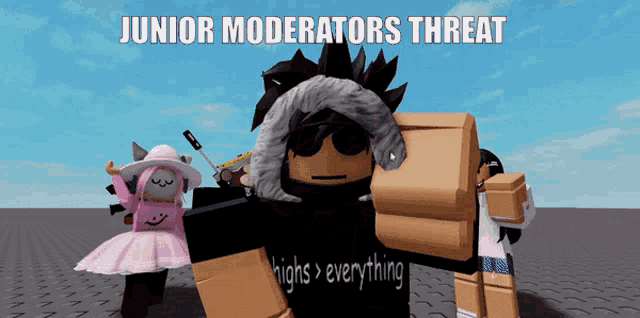 a video game character with the words junior moderators threat