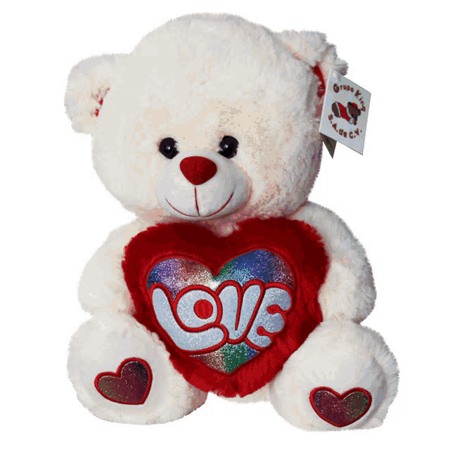 a teddy bear with a red heart that says love on it