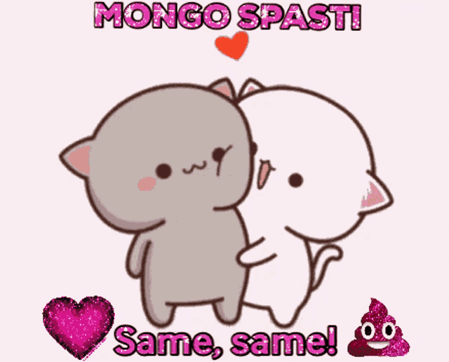 a couple of cartoon cats standing next to each other with the words mongo spasti same same on the bottom