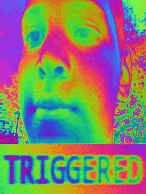 a colorful image of a person 's face with the word triggered written below it