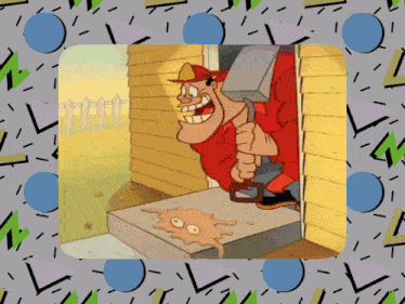 a cartoon of a man holding a large hammer