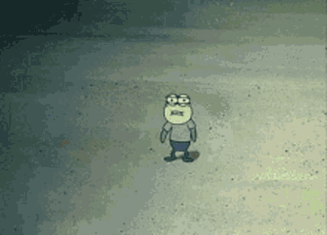 a cartoon character from spongebob squarepants is standing on the beach .