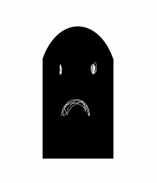 a black and white drawing of a sad face with tears coming out of it 's eyes .