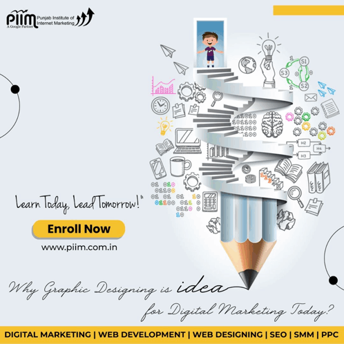 an advertisement for piim internet marketing shows a pencil with a bunch of drawings on it