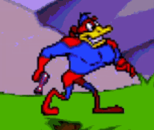a pixel art of a cartoon character in a superhero outfit