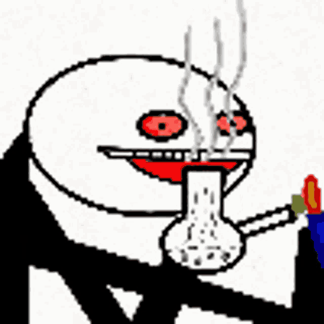 a cartoon of a man smoking a bong with smoke coming out of his mouth .