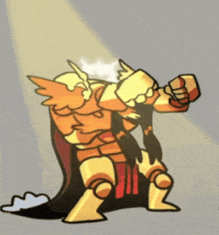 a cartoon of a golden knight with wings on his arms