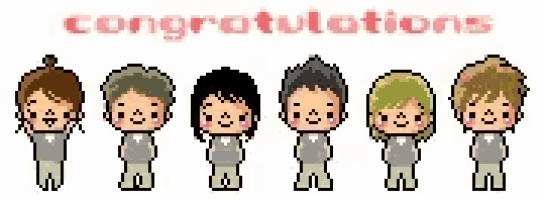 a pixel art congratulations message with a group of children