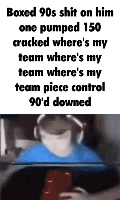 a man wearing headphones is taking a picture of himself with a caption that reads boxed 90s shit on him