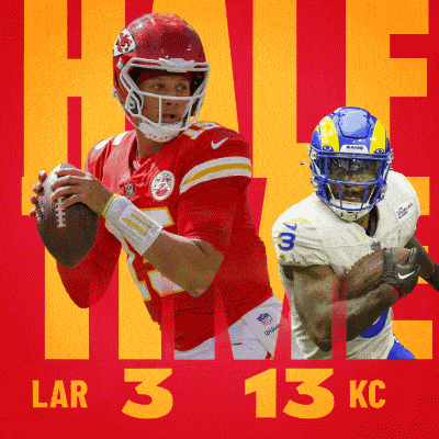 two football players on a red and yellow background with the words lar 3 13 kc