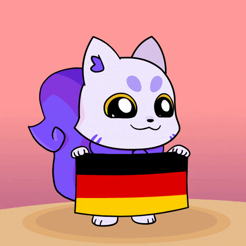 a cartoon cat is holding a german flag in its paws