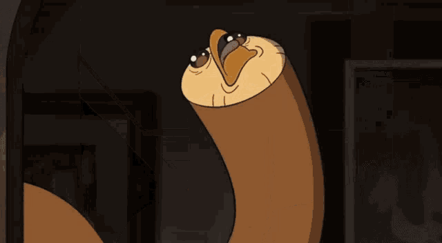 a cartoon character with a long neck is holding another character