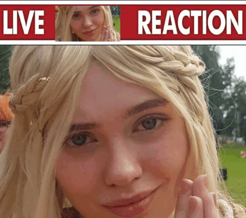 a picture of a woman with the words live reaction behind her