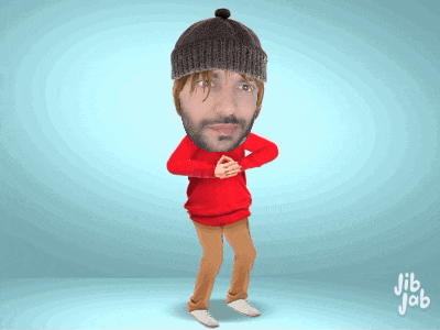 a cartoon of a man wearing a beanie and a red sweater with jib job written on the bottom