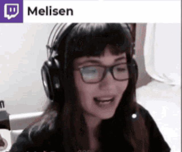 a woman wearing glasses and headphones with the name melisen on the bottom right
