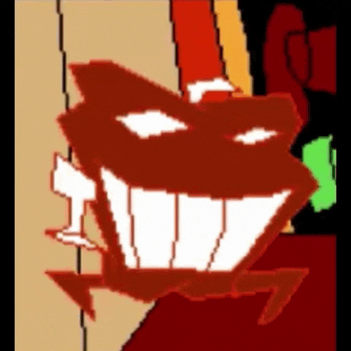 a pixel art drawing of a cartoon character with a big smile .