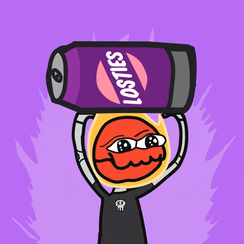 a cartoon character is holding a can of losties