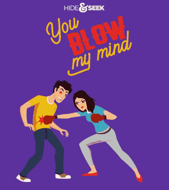 a cartoon of a man and a woman with boxing gloves and the words " you blow my mind "