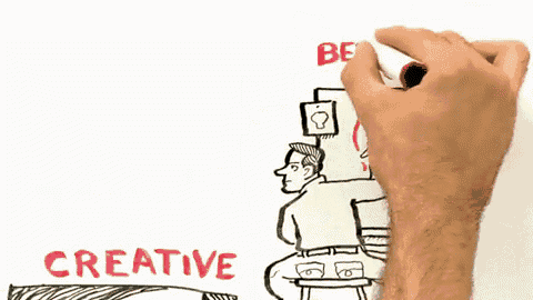 a drawing of a man painting with the words better ideas above him