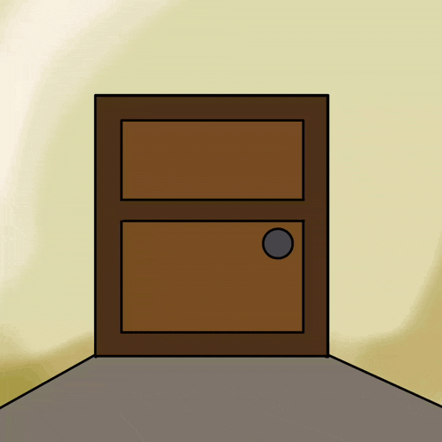 a cartoon drawing of a wooden door with a round handle