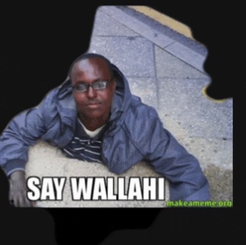a man in a hooded jacket is laying on the ground with the caption say wallahi