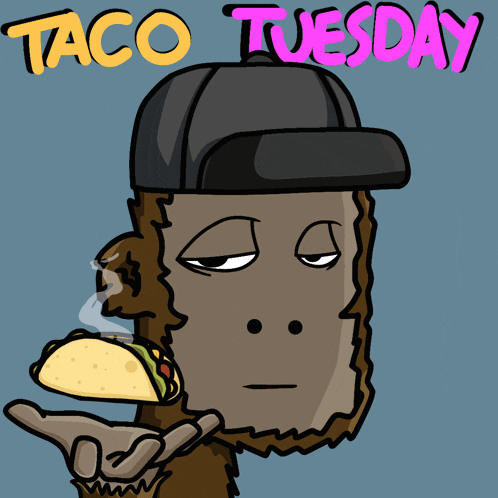 a cartoon of a monkey holding a taco that says taco tuesday on the bottom