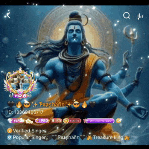 a picture of a blue statue of shiva with the name prashant