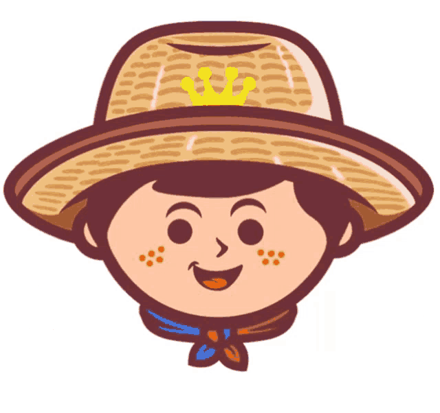 a cartoon of a boy wearing a straw hat with a crown on it