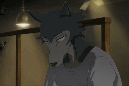a cartoon of a wolf with a white shirt