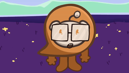 a cartoon character with glasses and a smiley face