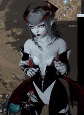 a screenshot of a video game shows a woman with horns