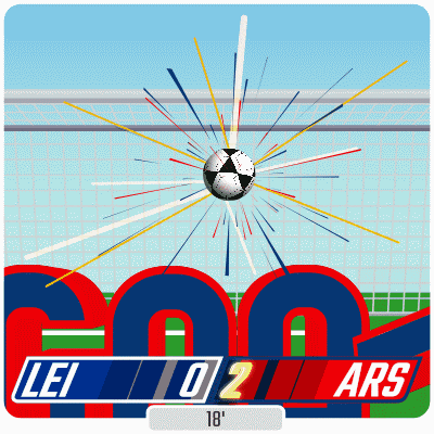 an illustration of a soccer game with the score lei 0 2 ars 18
